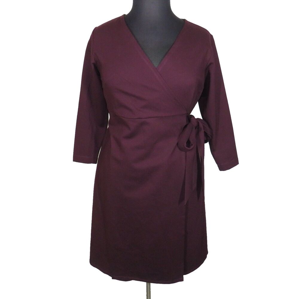 Pari Passu Burgundy Ponte Knit Side Pocket Belinda Wrap Dress Size 16